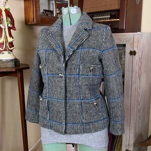 VILAGALLO Designer 100% Wool Tweed Plaid Blazer Luxury Women’s Workwear Coat